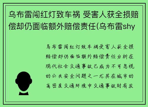 乌布雷闯红灯致车祸 受害人获全损赔偿却仍面临额外赔偿责任(乌布雷shy)